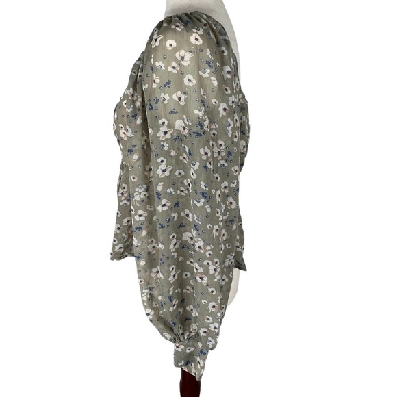 SAINTS & HEARTS FLORAL PRINT PUFF SLEEVES PEASANT‎ BLOUSE GRAY MULTI MEDIUM NWT - Picture 4 of 11